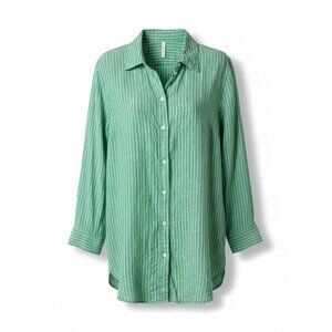 Talbots Linen Boyfriend Shirt - Firefly Stripe Button Down Size L